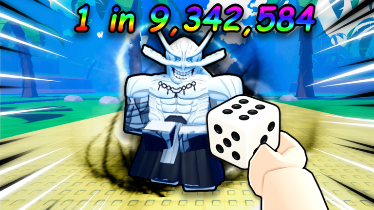 An Anime Dice roll revealing a rare bone demon character next to a white die, with 1 in 9,342,584 rarity text